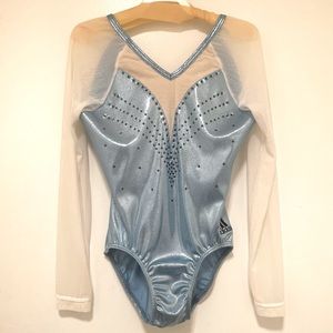 Adidas Adult Medium Leotard, Sparkly Shiny Blue with Rhinestones 🤸